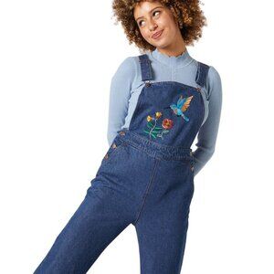 Princess Highway Size 6 Denim Embroidered Overalls W/ Hummingbird Floral Design